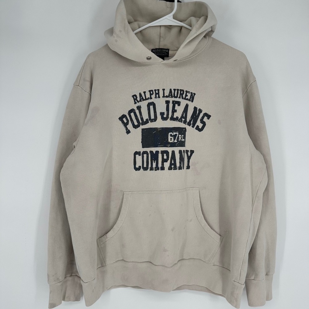 Vintage Ralph Lauren Polo Jeans Co Hoodie Spellout Mens Large Distressed Stain
